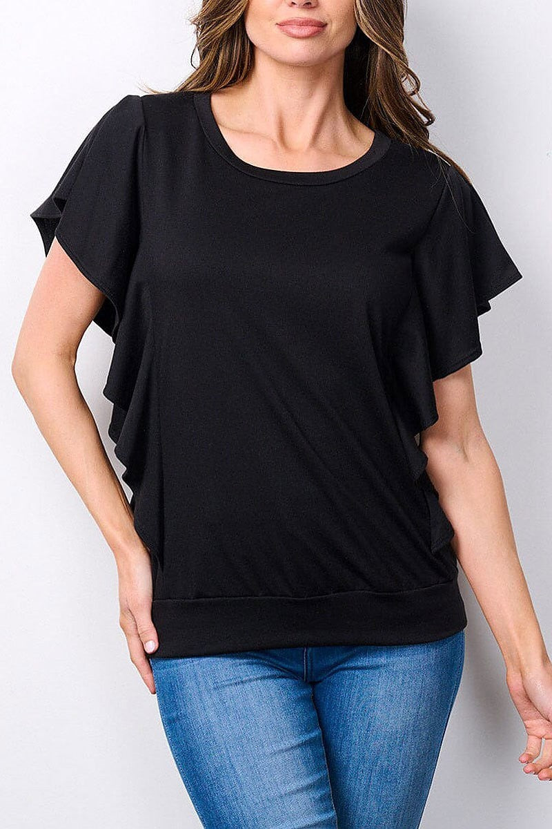 Short sleeve ruffle detailed top (EFWT7522)