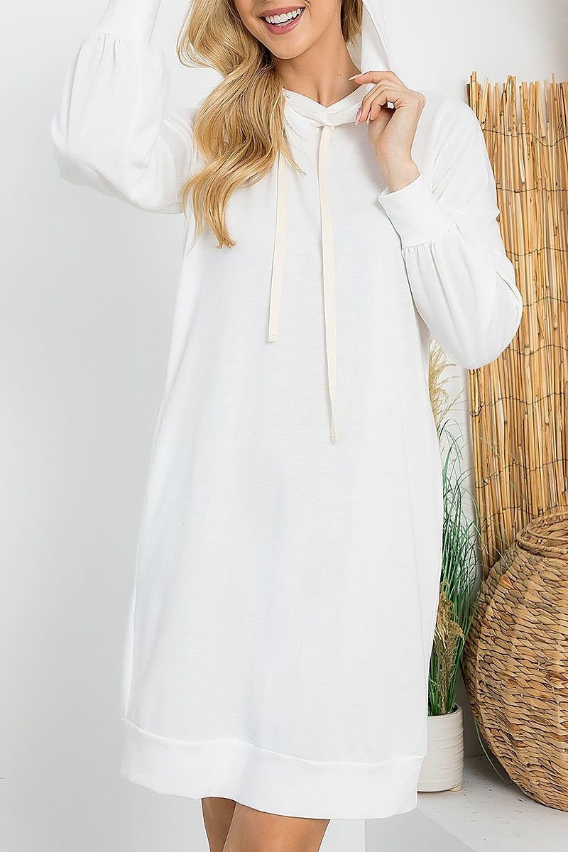 French terry long puff sleeve hoodie dress (DED8952)