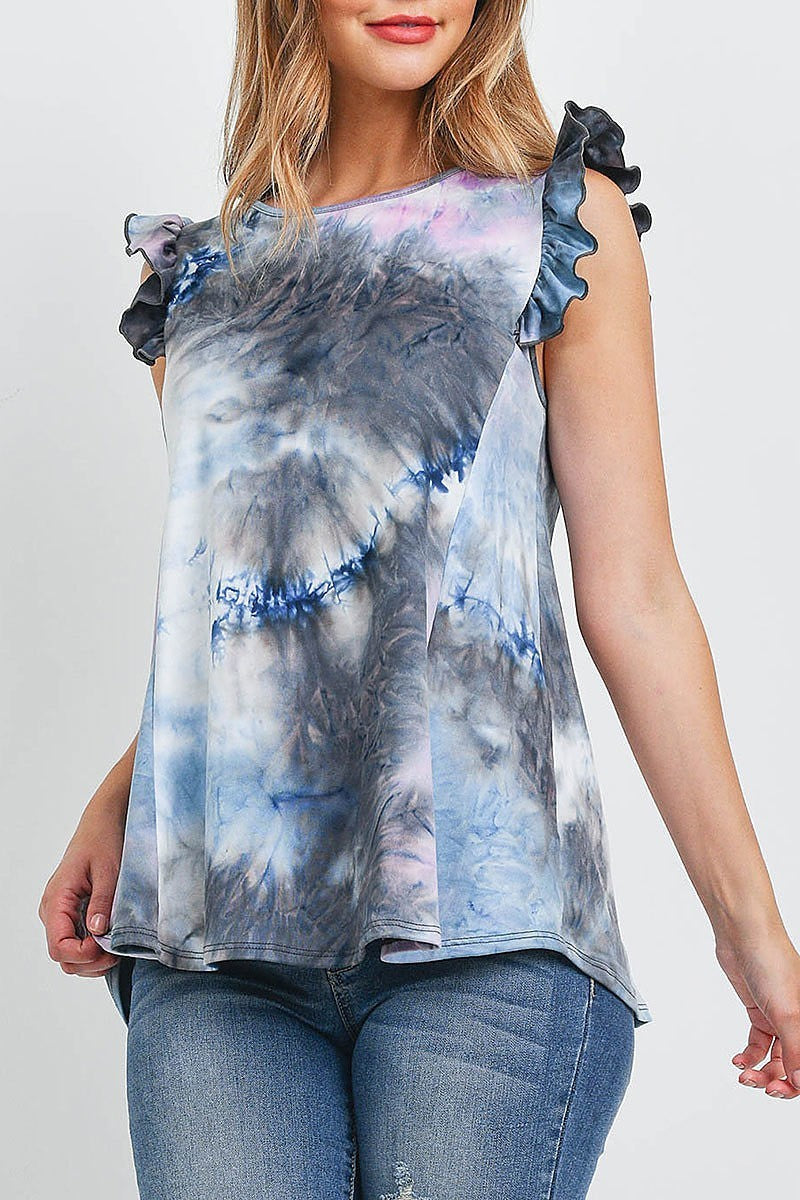 Ruffle cap sleeves tie dye top (EF1320)