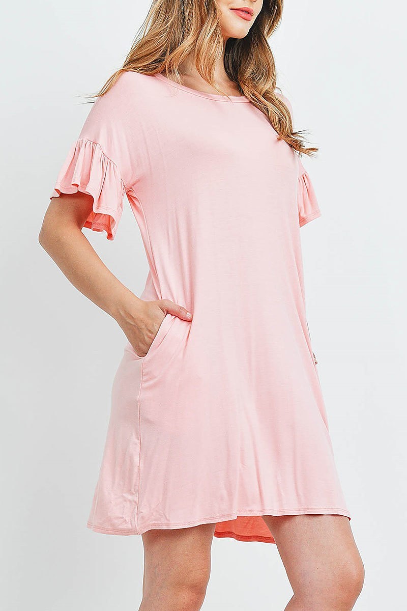 Flutter sleeve pocket dresses (DED6289)