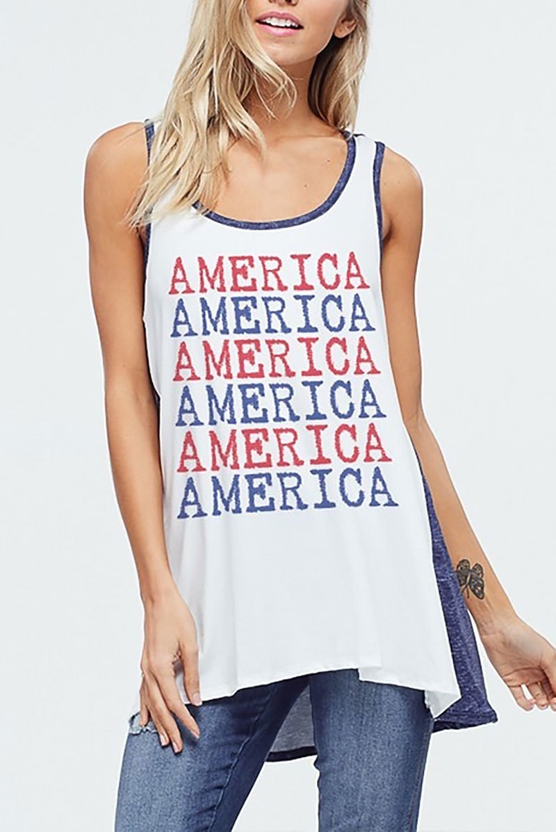 Color block america graphic top (EF4443)