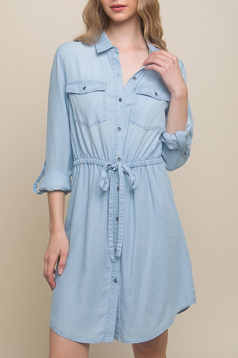 Button down tencel denim midi shirt dress (DED8303)