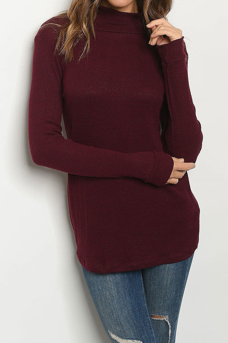 Mock neck ribbed knit top (ED7452-1)