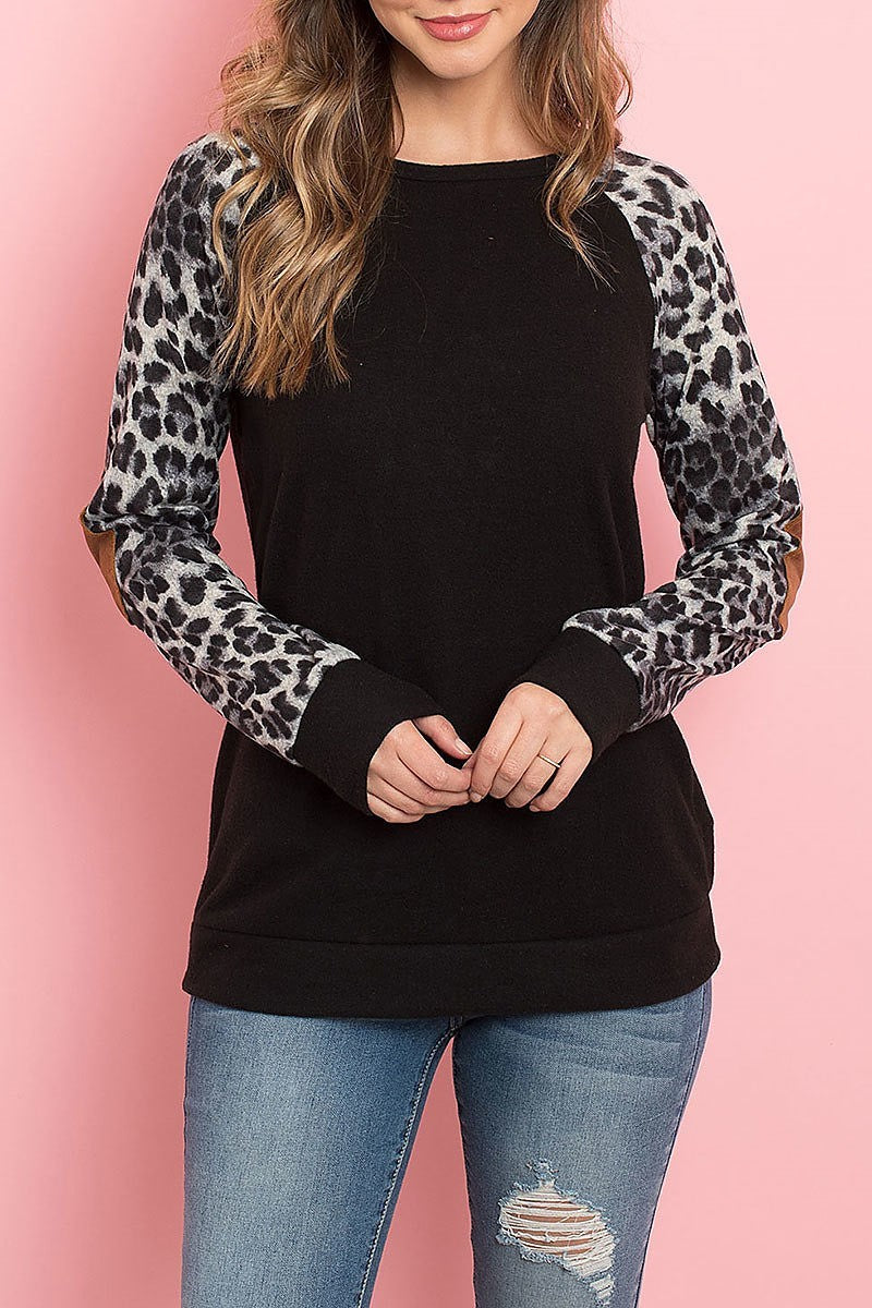 Leopard sleeve elbow patch sweaters (DGS5074)