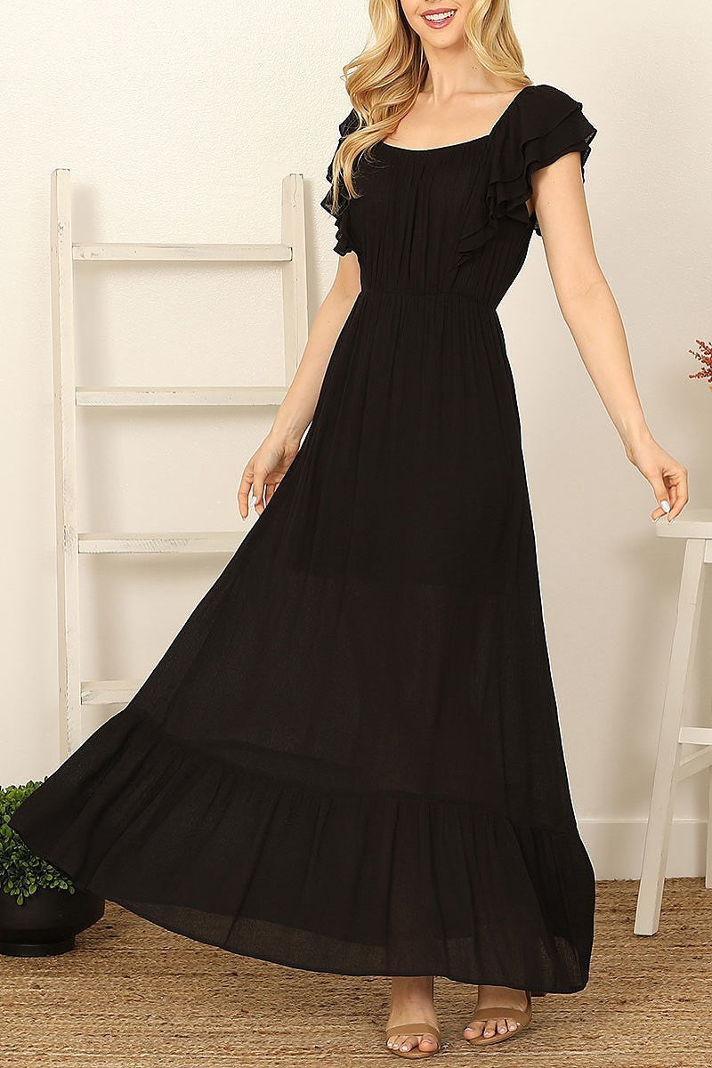 Ruffle sleeve solid maxi dress (DED9348)