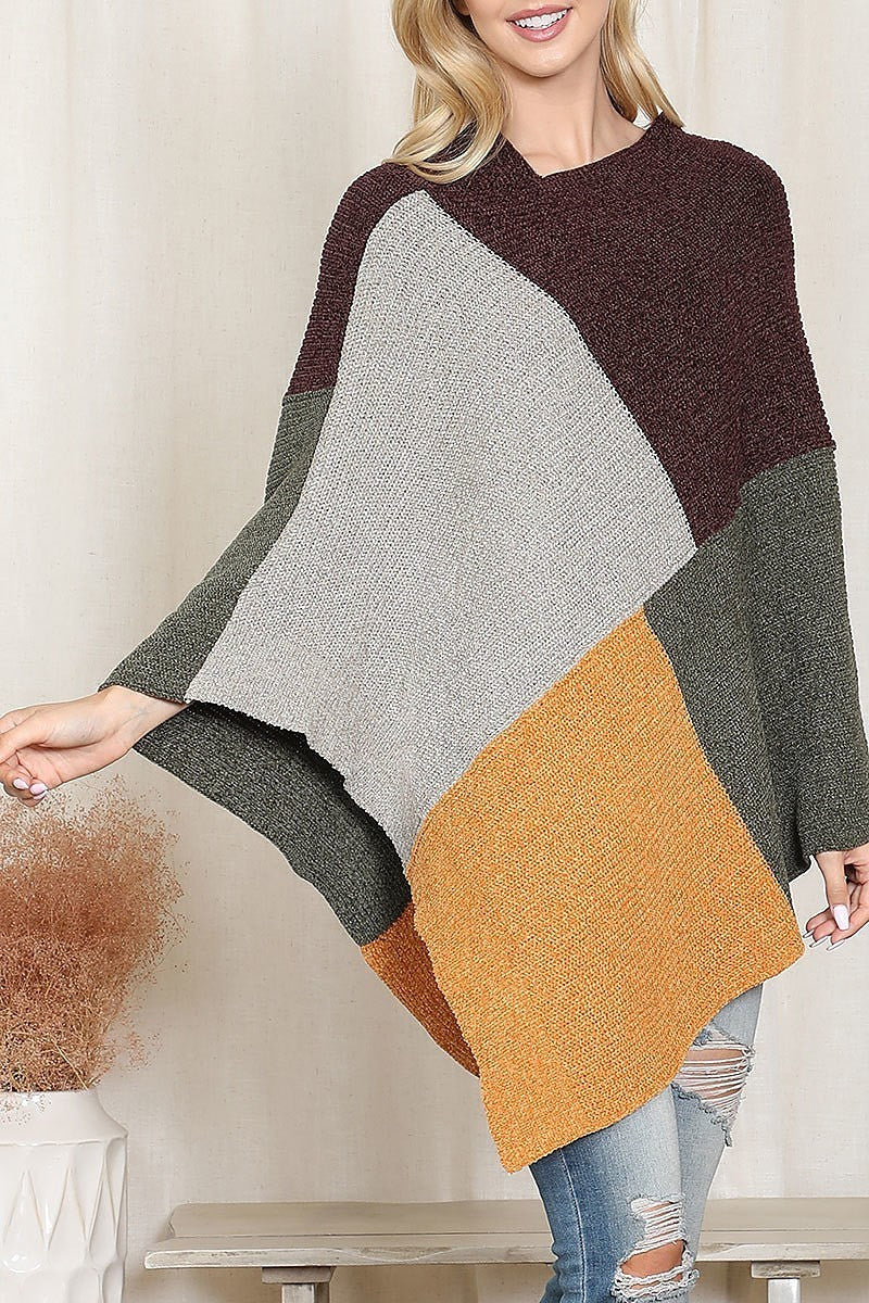 Knitted geometric square multi color poncho (DGS6313)