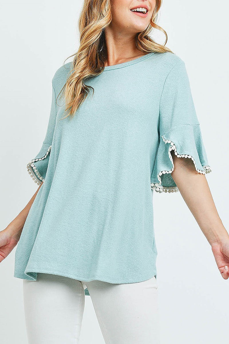 Pompom bell sleeves brushed top (ED9773)