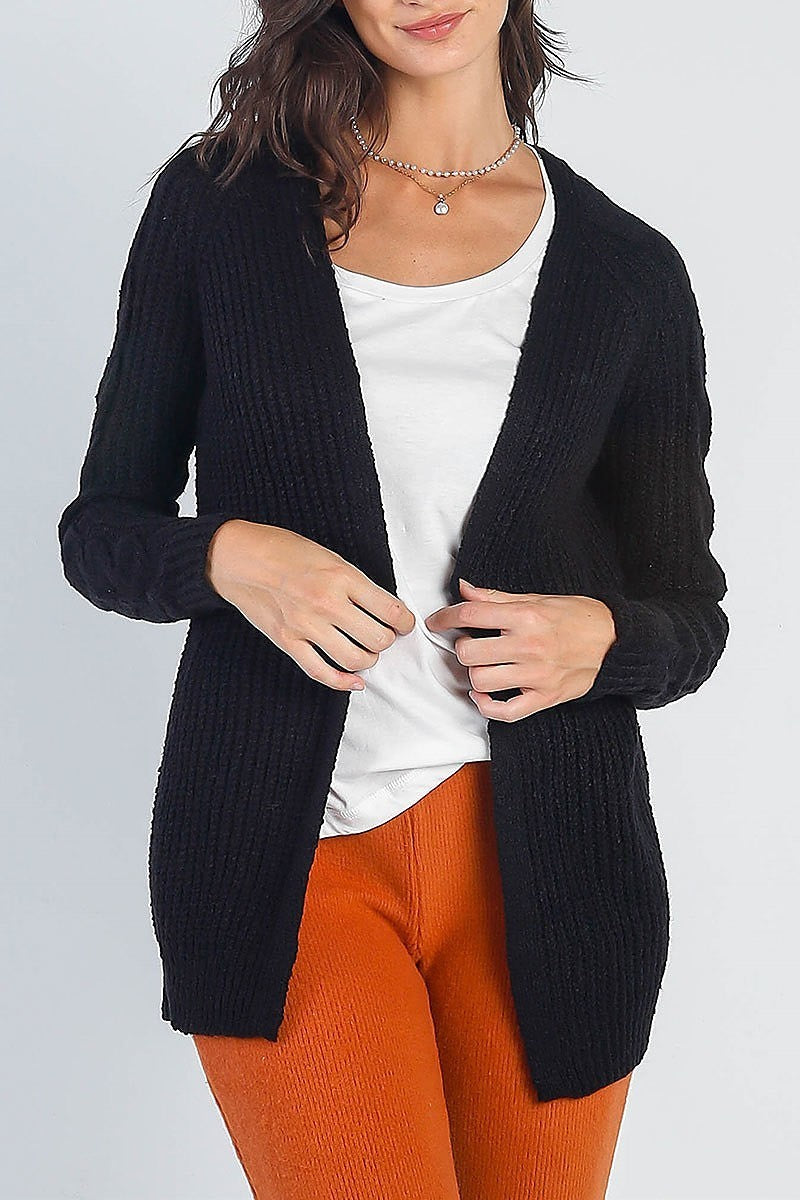 Open front cabel knit long sleeve cardigan (TDG9872)