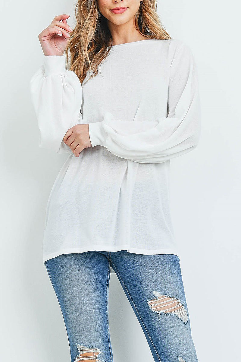 Bubble sleeve boat neck top (ED9106)