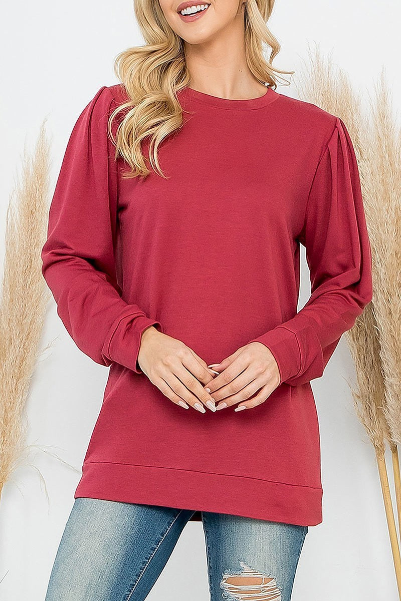 Puff sleeve round neck top (EF6919)