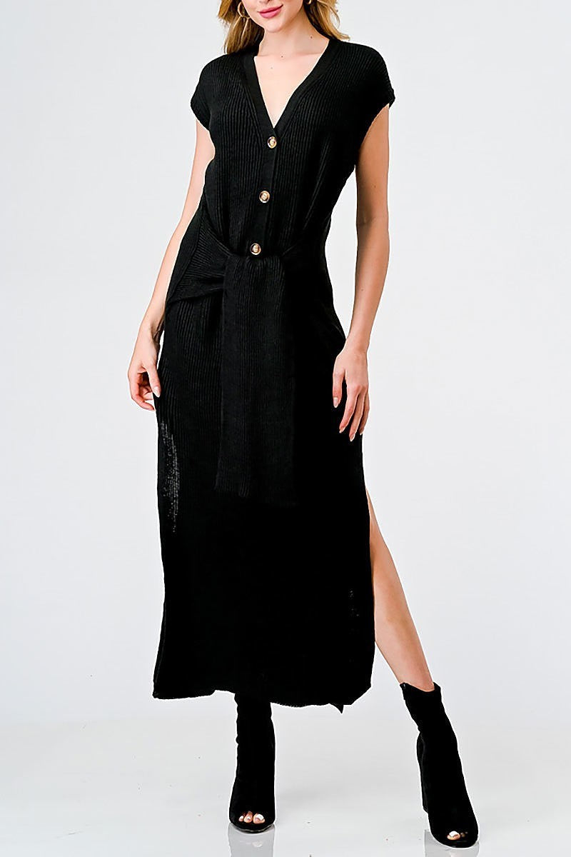 Knit button up belted midi sweater dress (TED1982)