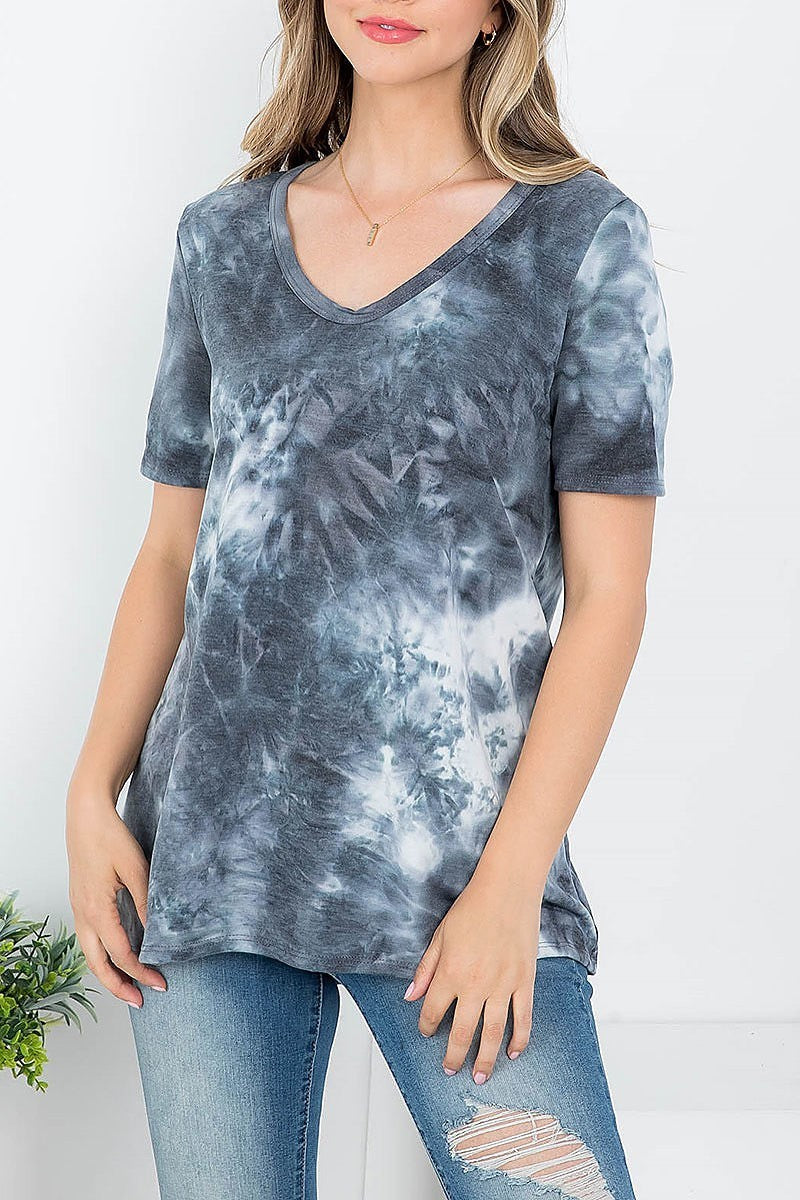 V neck tie dye loose fit top (EF4088)