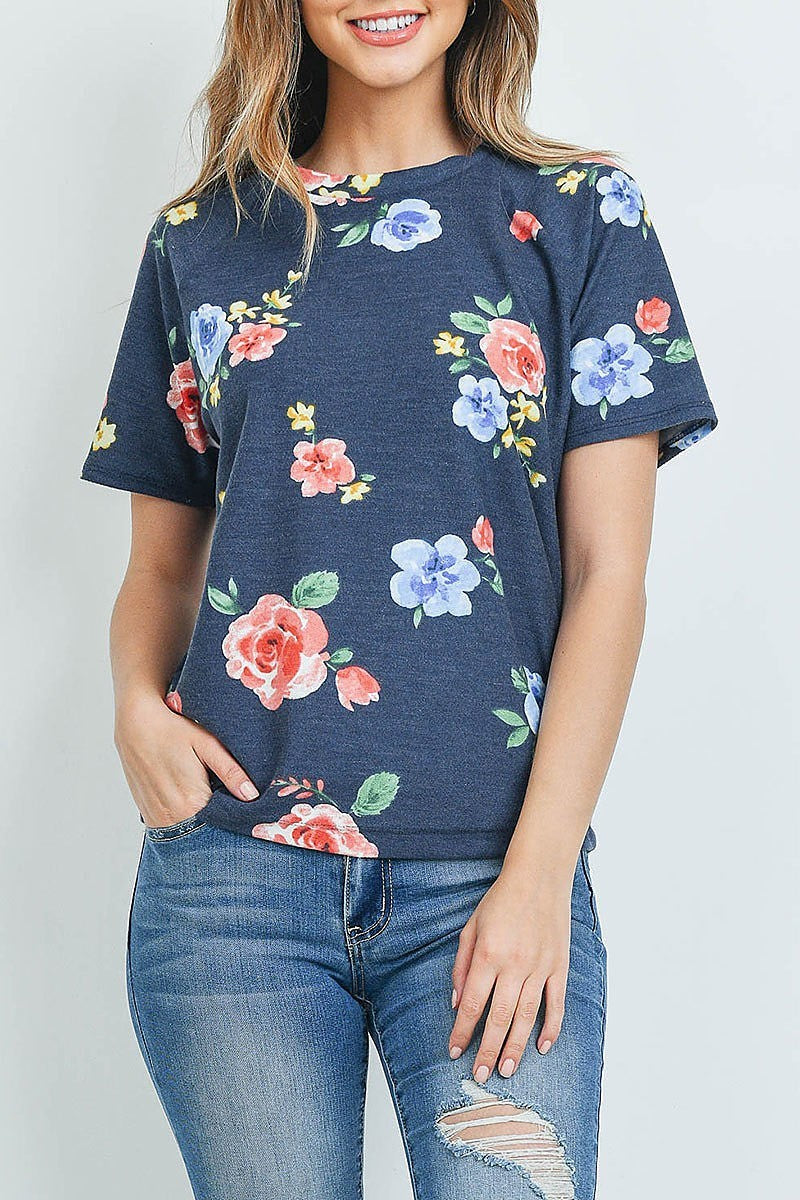 Short sleeves floral print top (ED9314)