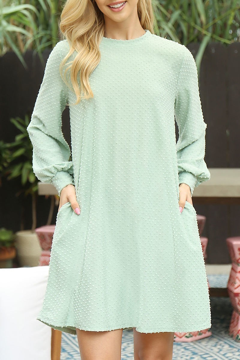 Long sleeve brushed layered ruffle hem dress (DED8736)