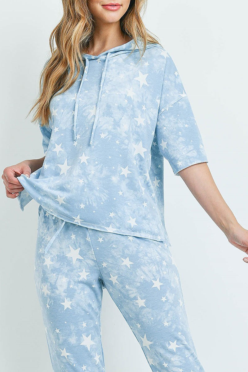 Star print hoodie top and pants set (ED9403)