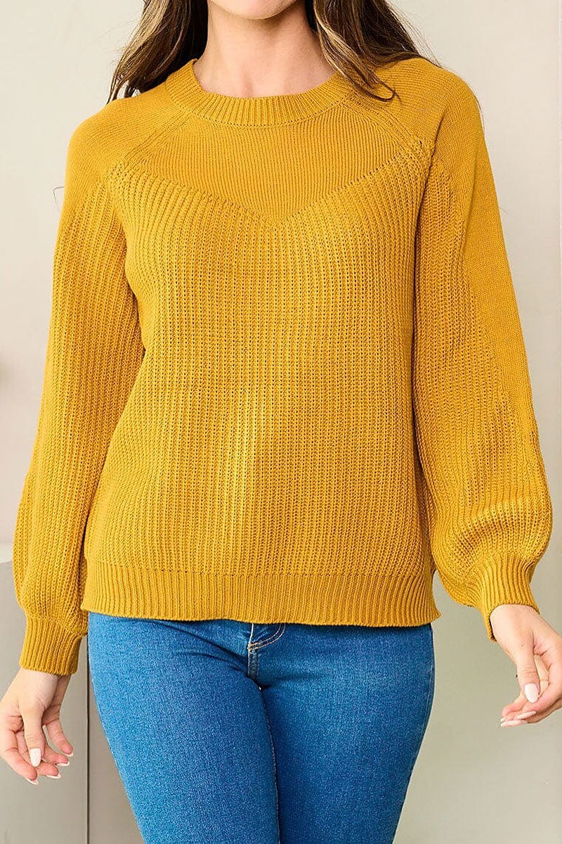 Long ballon sleeve knit sweater (EFWT3656)