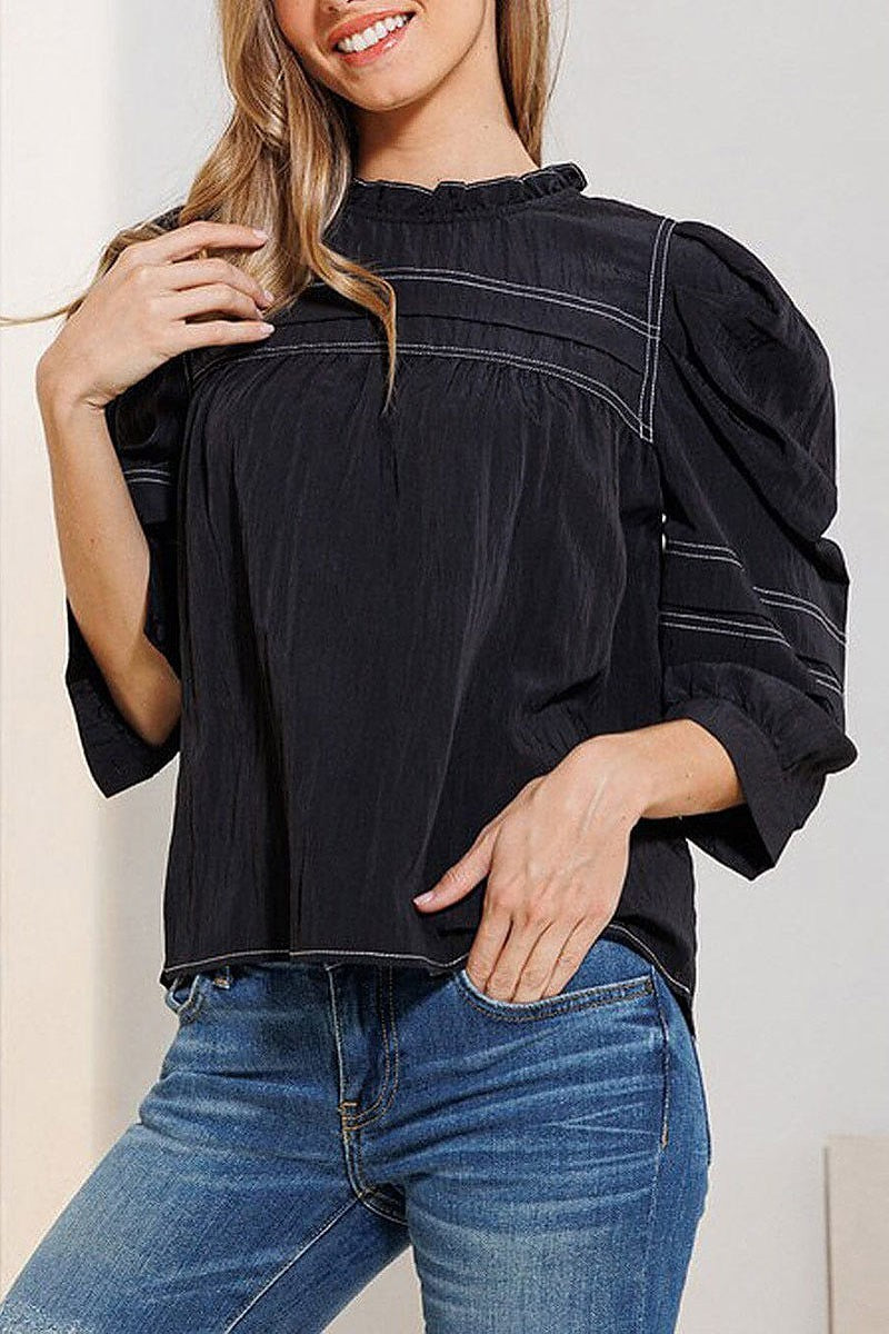 3/4 puff sleeve tunic blouse top (EFWT7726)