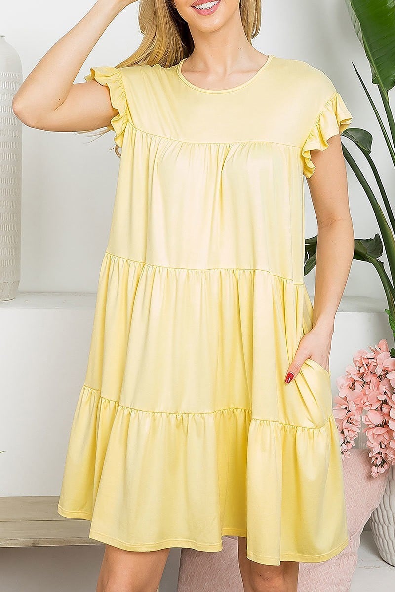 Ruffle short cap sleeve tiered dress (DED8361)