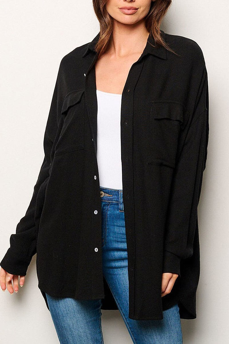 Button up front pockets oversized shirt (EGWT2842-2)