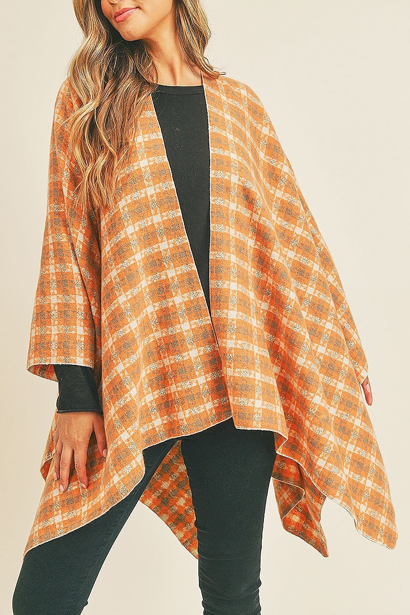 Plaid pattern ruana kimono (DGS5733)