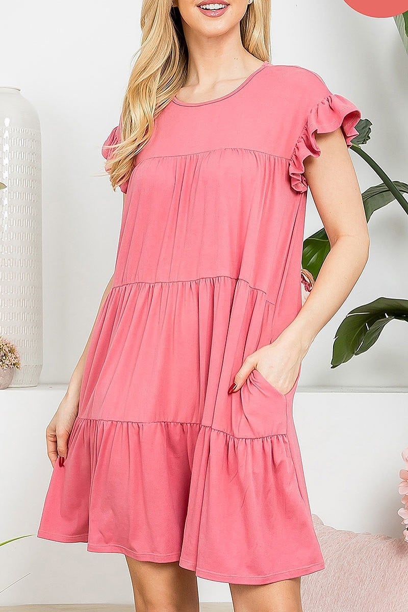 Ruffle short cap sleeve tiered dress (DED8361-1)