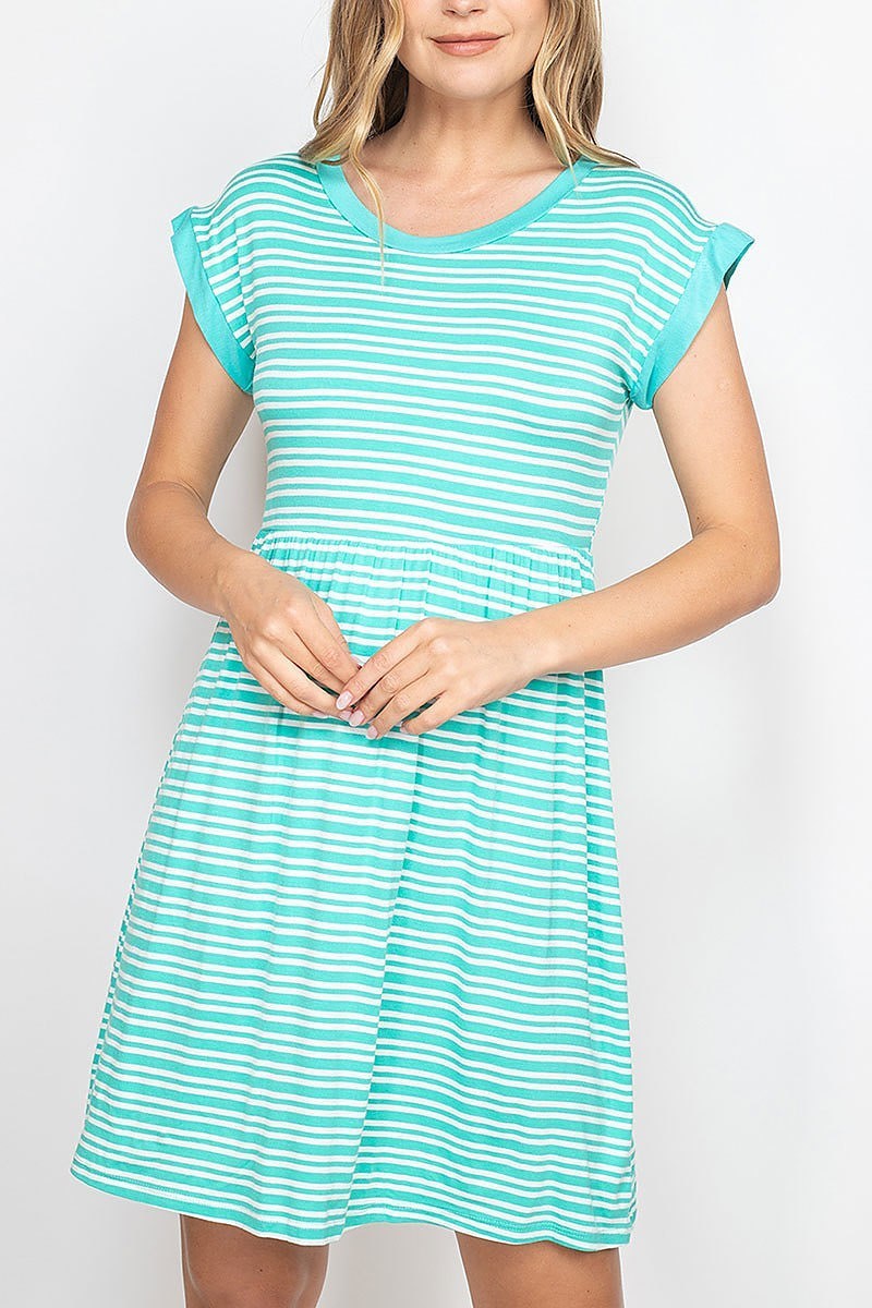 Round neck stripe tunic dress (DED6745)