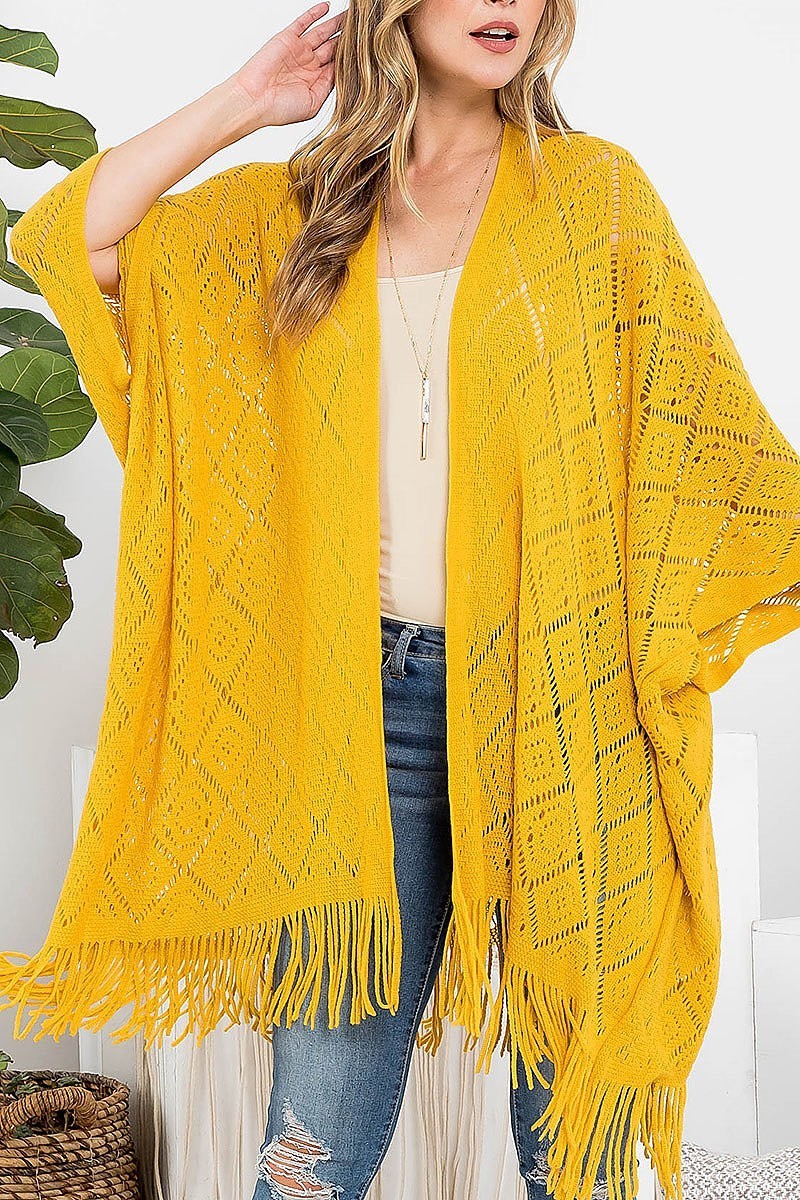 Crochet diamond pattern fringe kimono (DGS5425)