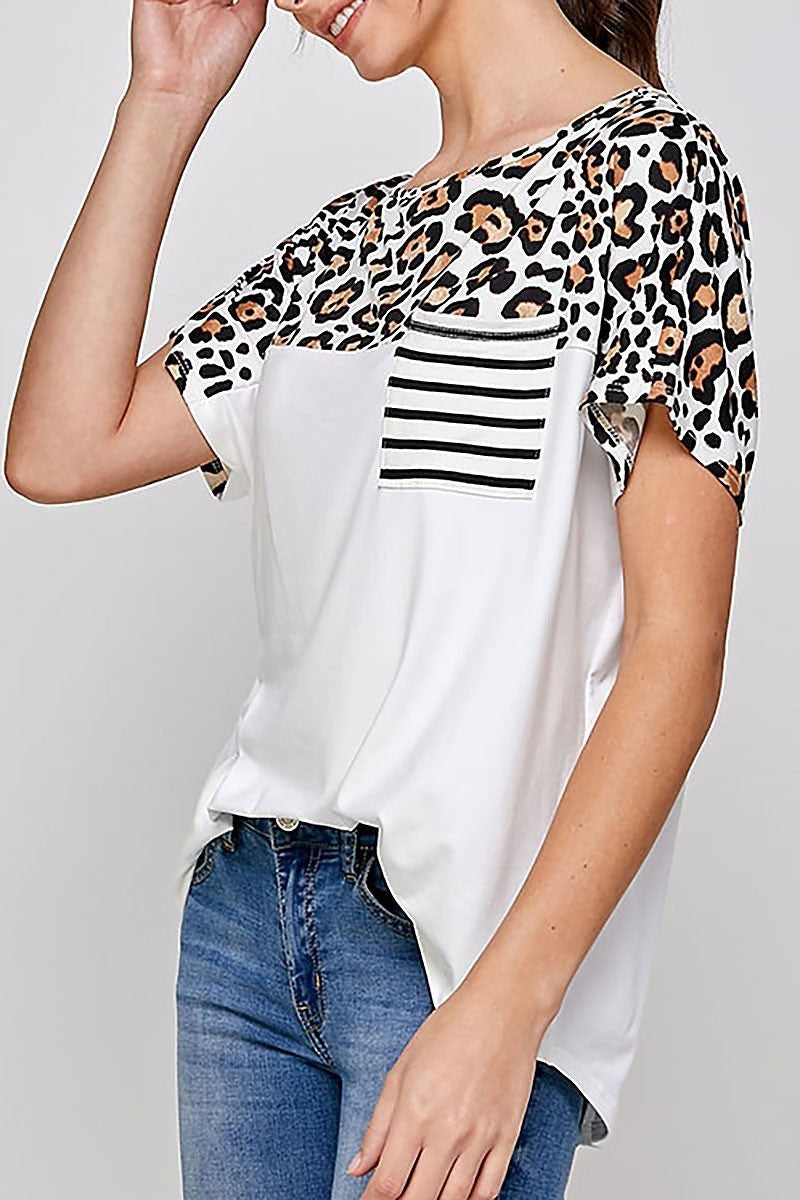 Animal stripe print color block top (ED9563-4-RA1)