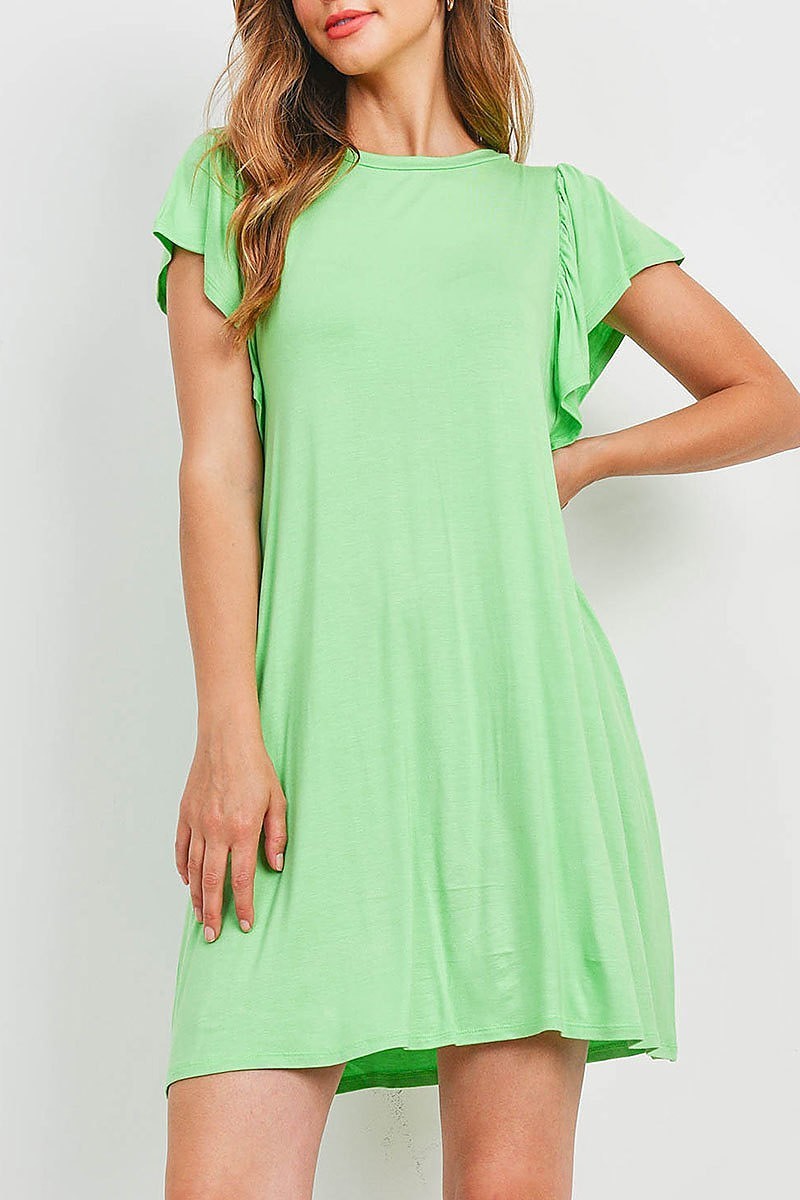 Flutter sleeves side pocket swing dress (DED6390)