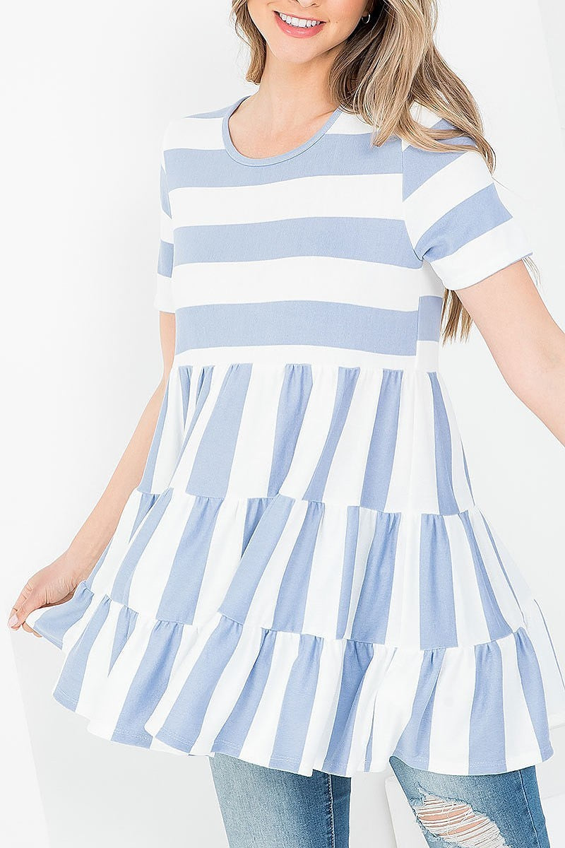 Stripes layered ruffle hem top (EF3860)