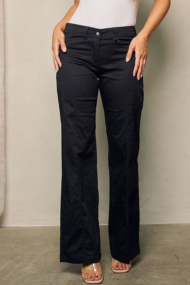 Button closure wide legs pants (EFWT4376)