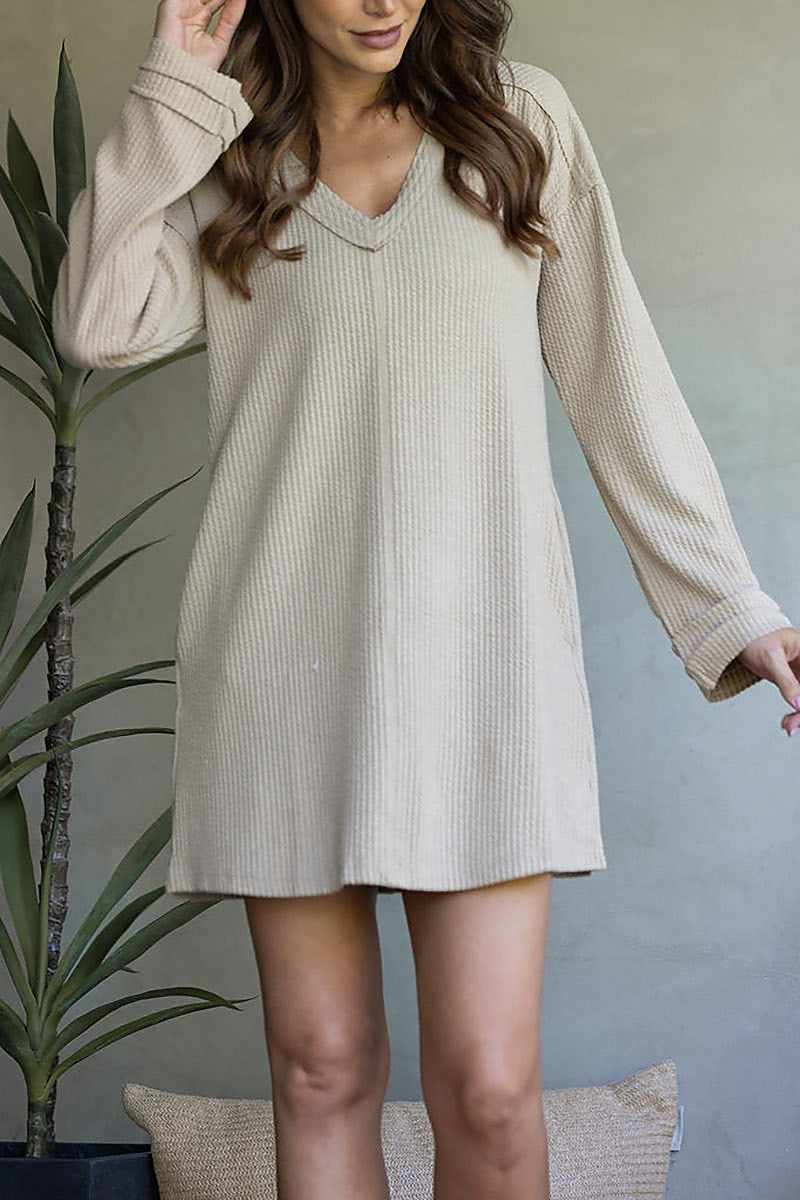 Ribbed knit long sleeves mini dress (EDSW3666)