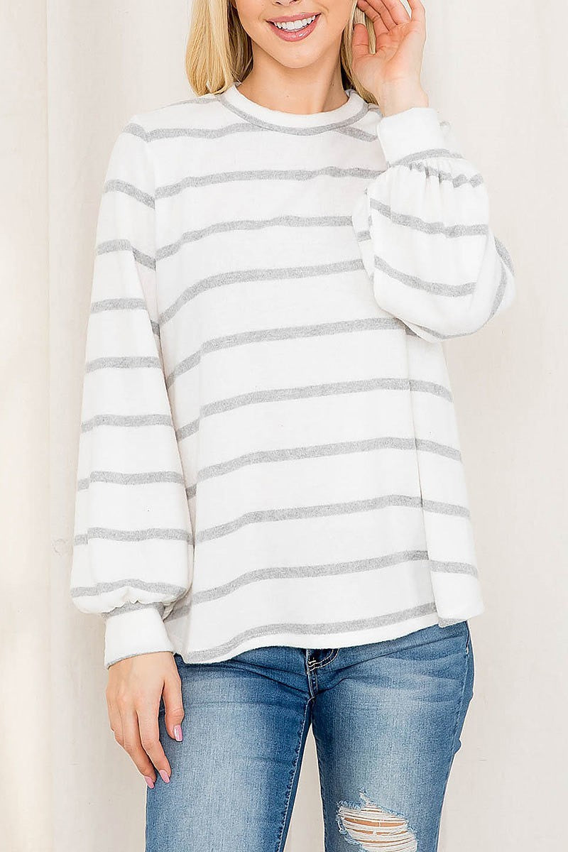 Striped long sleeved round neck swing top (EF2990)