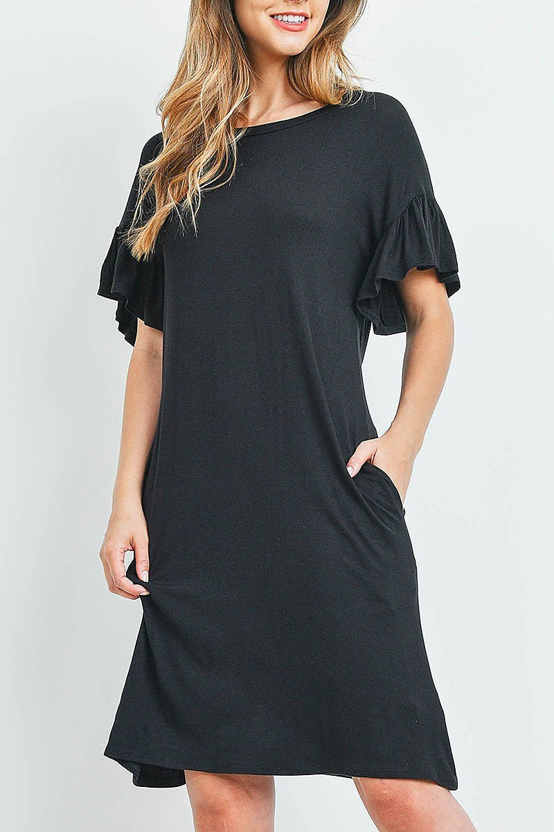 Flutter sleeve pocket dresses (DED6289)