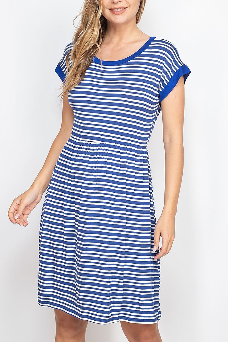 Round neck stripe tunic dress (DED6745)