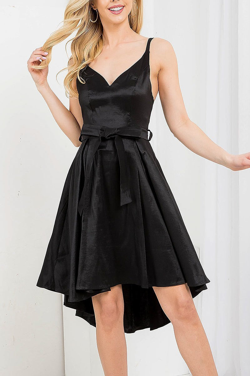 Bow belt detail hi lo taffeta dress (DED7290)