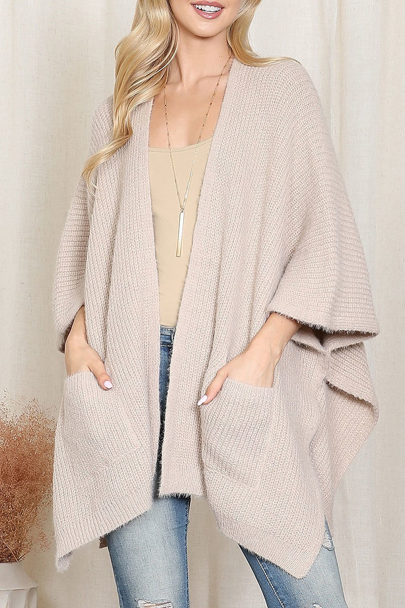 Knitted solid color with pocket kimono (DGS6312)