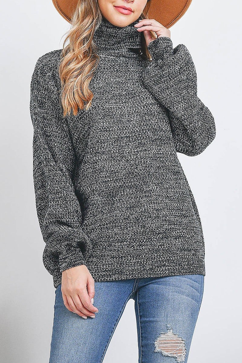 Turtleneck melange balloon sleeve sweater (DGS5431)