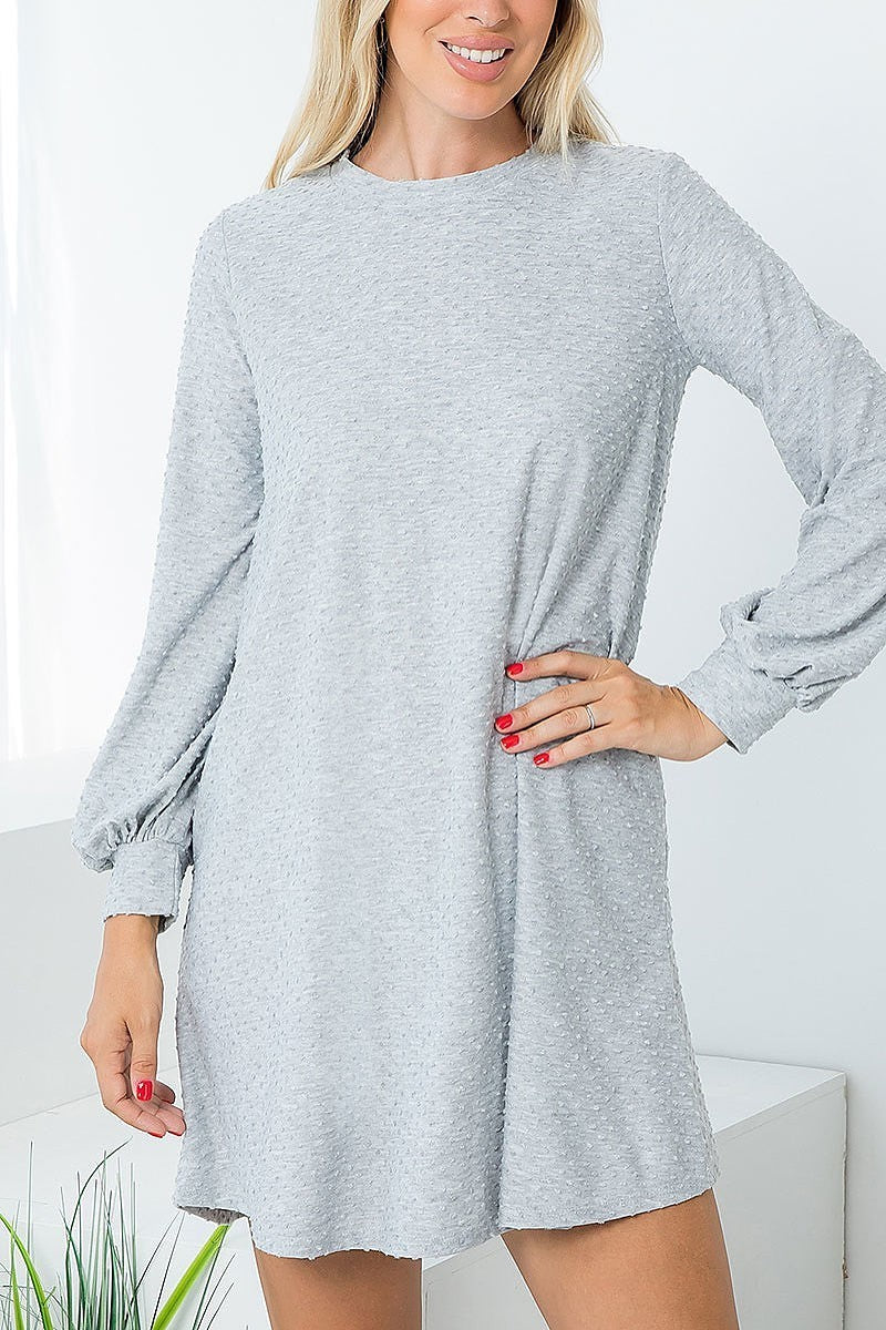 Long sleeve brushed layered ruffle hem dress (DED8736)