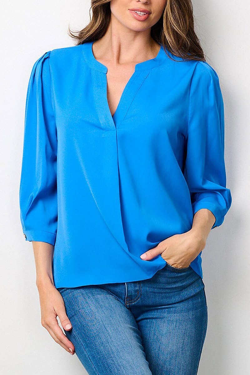 3/4 sleeves v-neck blouse top (EFWT7766)