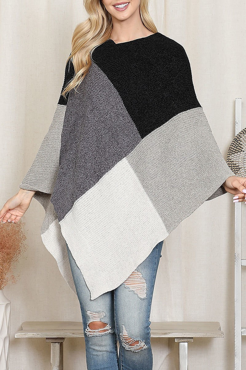 Knitted geometric square multi color poncho (DGS6313)