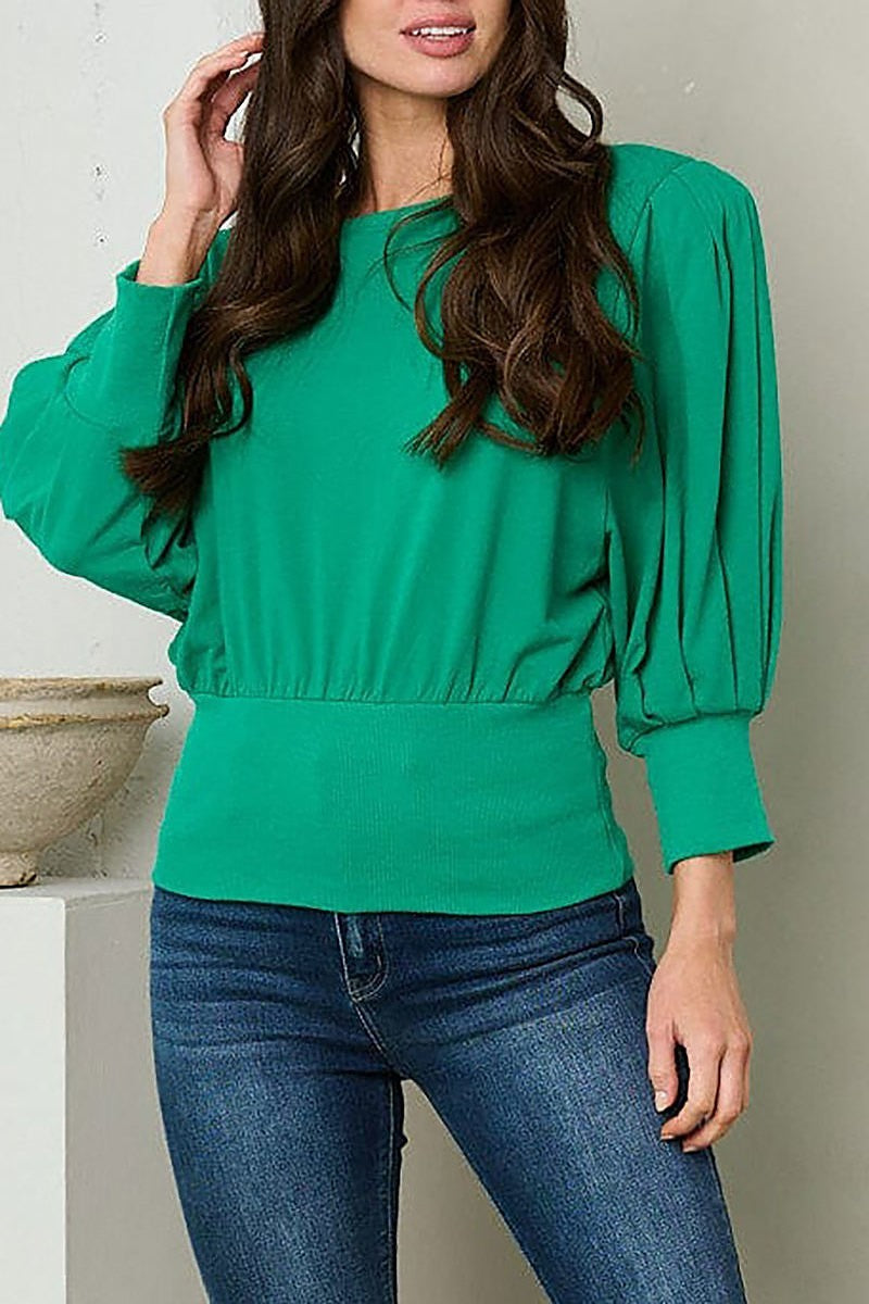 Quarter sleeve solid blouse top (EFWT1944)