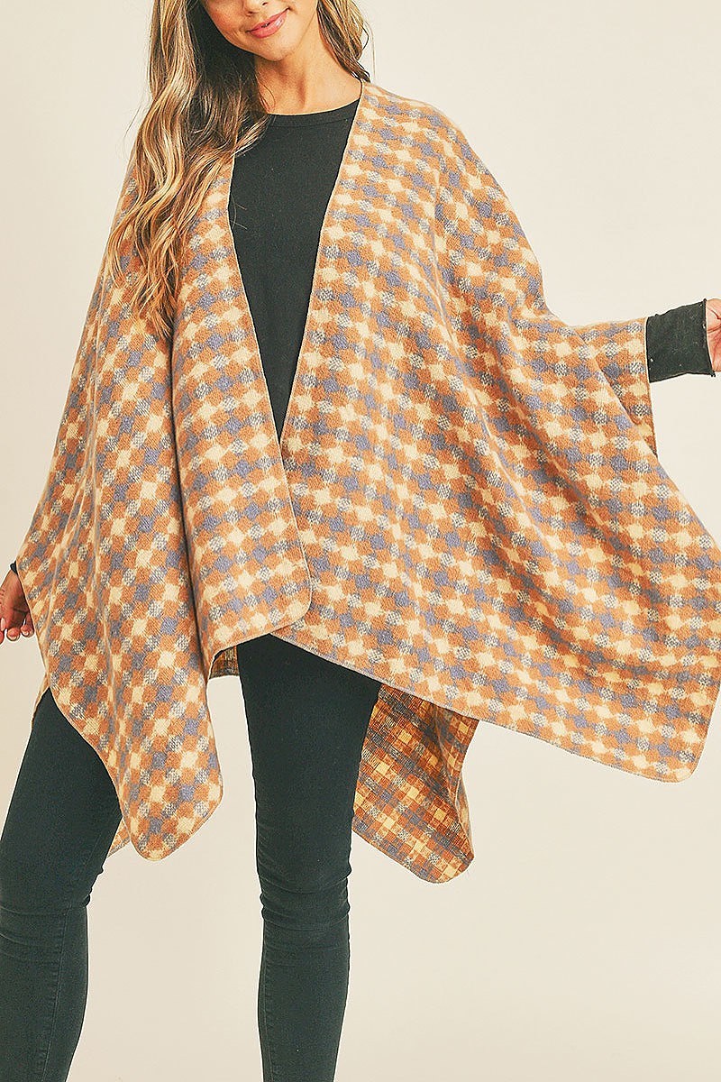 Plaid pattern ruana kimono (DGS5733)