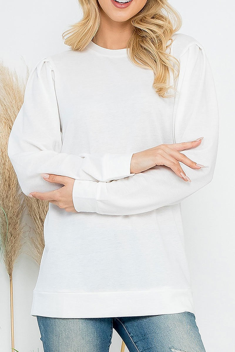 Puff sleeve round neck top (EF6919)