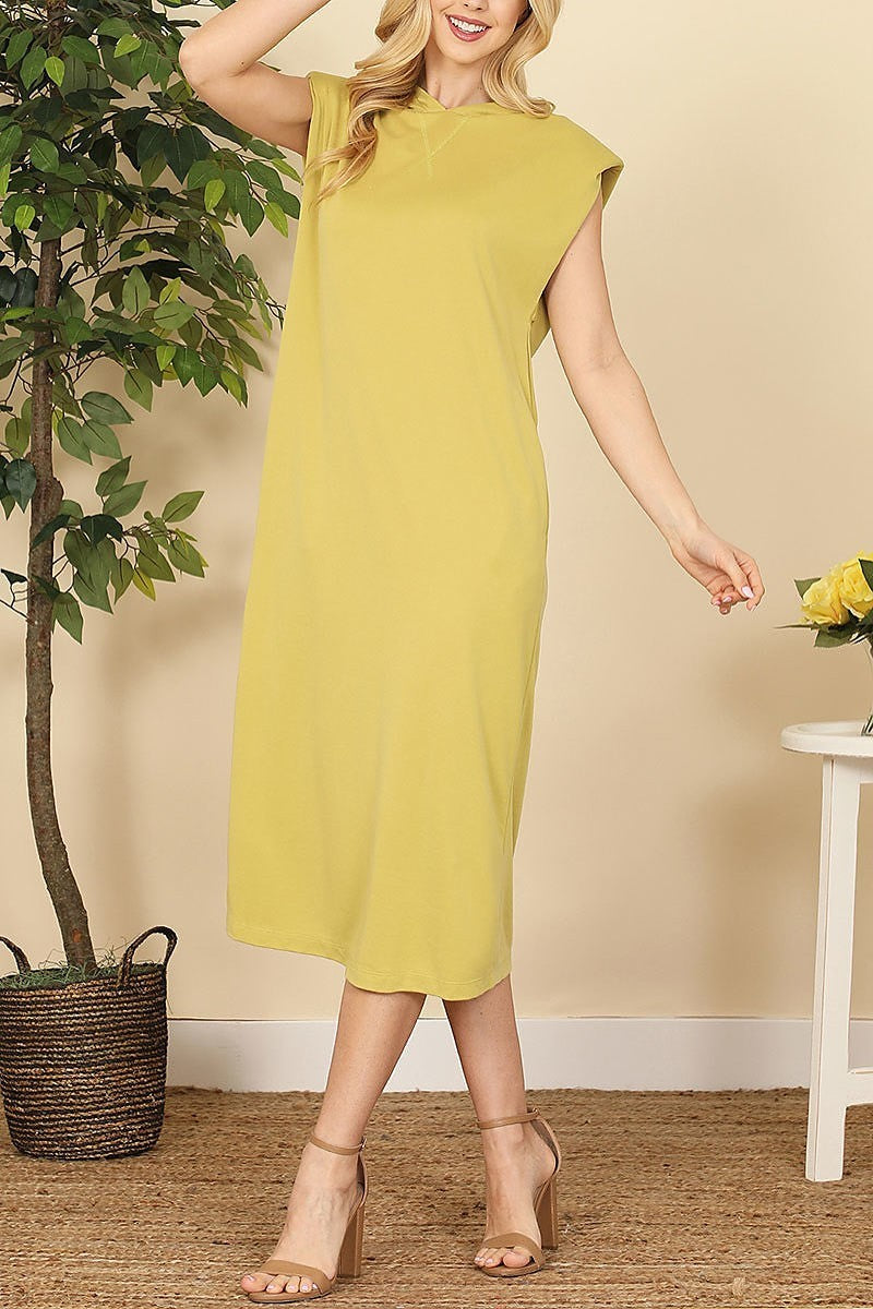 Hoodie cap sleeve with side pockets dress (DED9065)