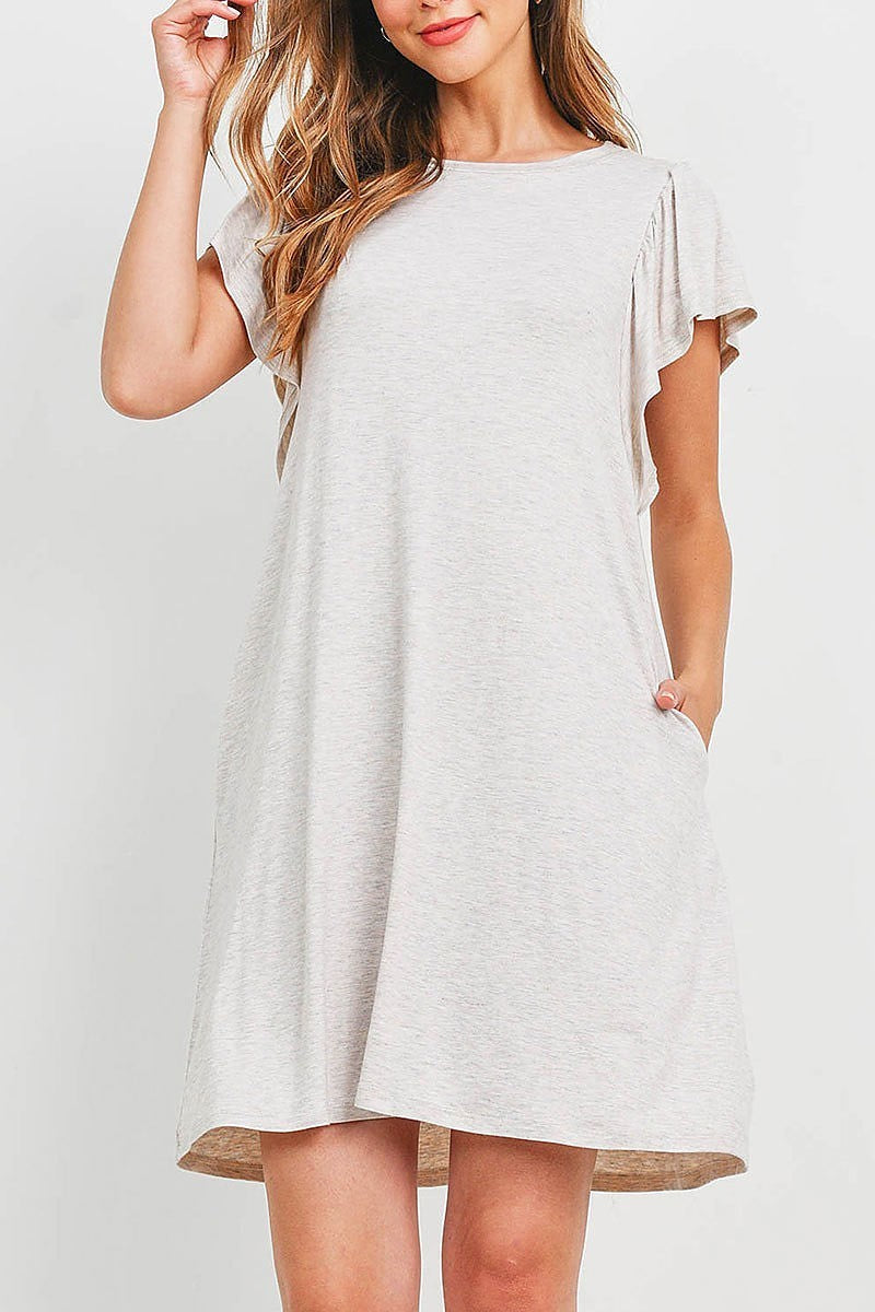 Flutter sleeves side pocket swing dress (DED6390)