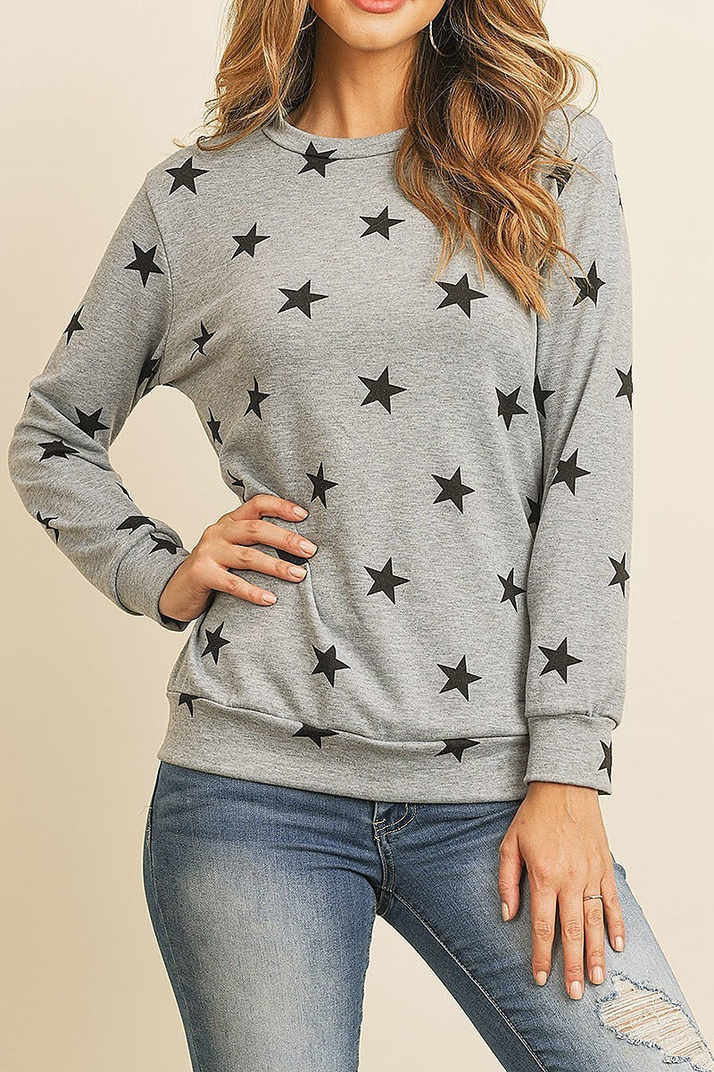 Star print long sleeve pull over top (ED8515)