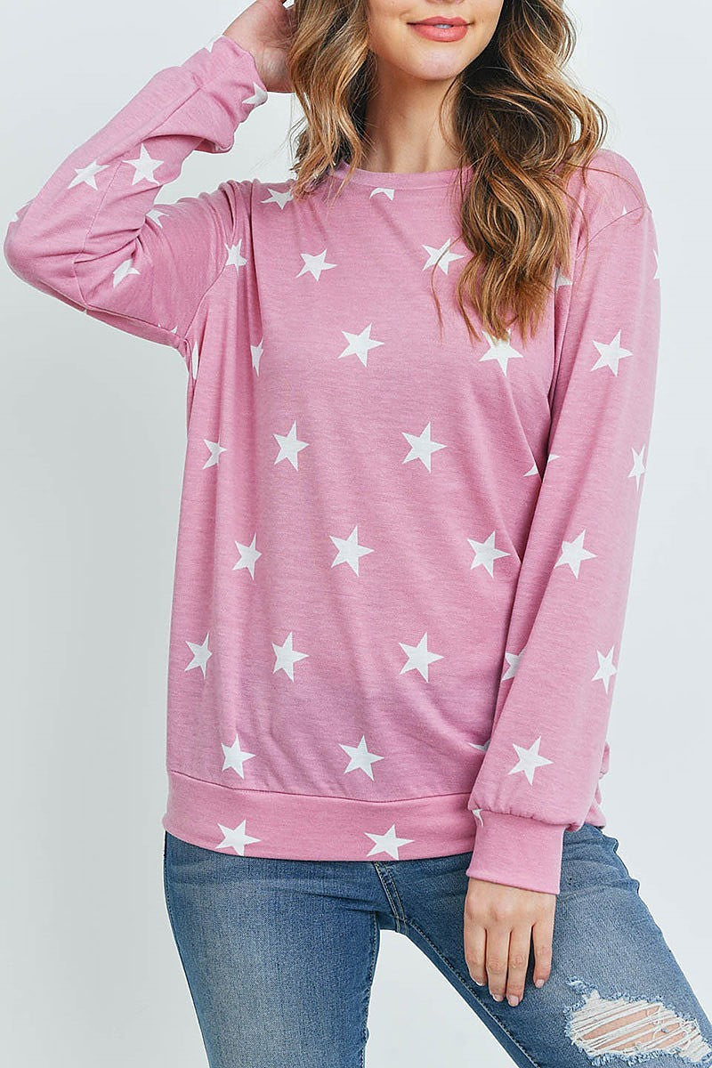 Star print long sleeve pull over top (ED8515)