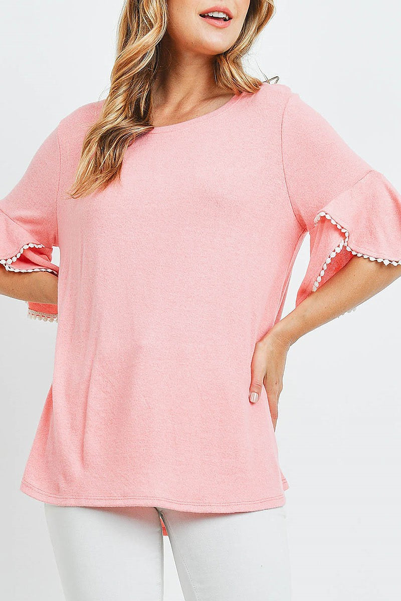 Pompom bell sleeves brushed top (ED9773)