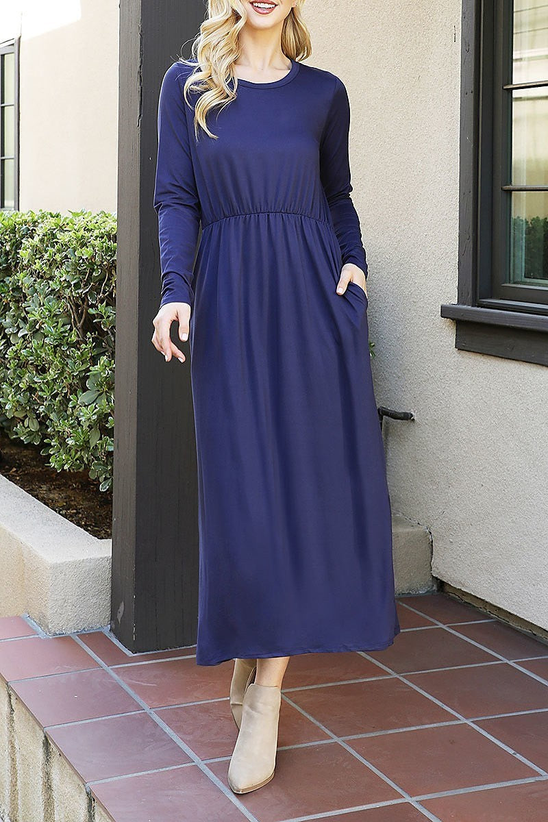 Solid quarter sleeve elastic waist dress (DED9011)